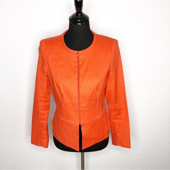 Lafayette 148 bright orange layered hem linen blend zip front jacket size 4 - Picture 1 of 16